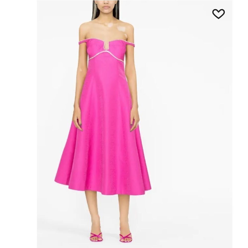 NWT Self Portrait Off-Shoulder PINK TEXTURED DIAMANTE DETAIL MIDI DRESS US 4